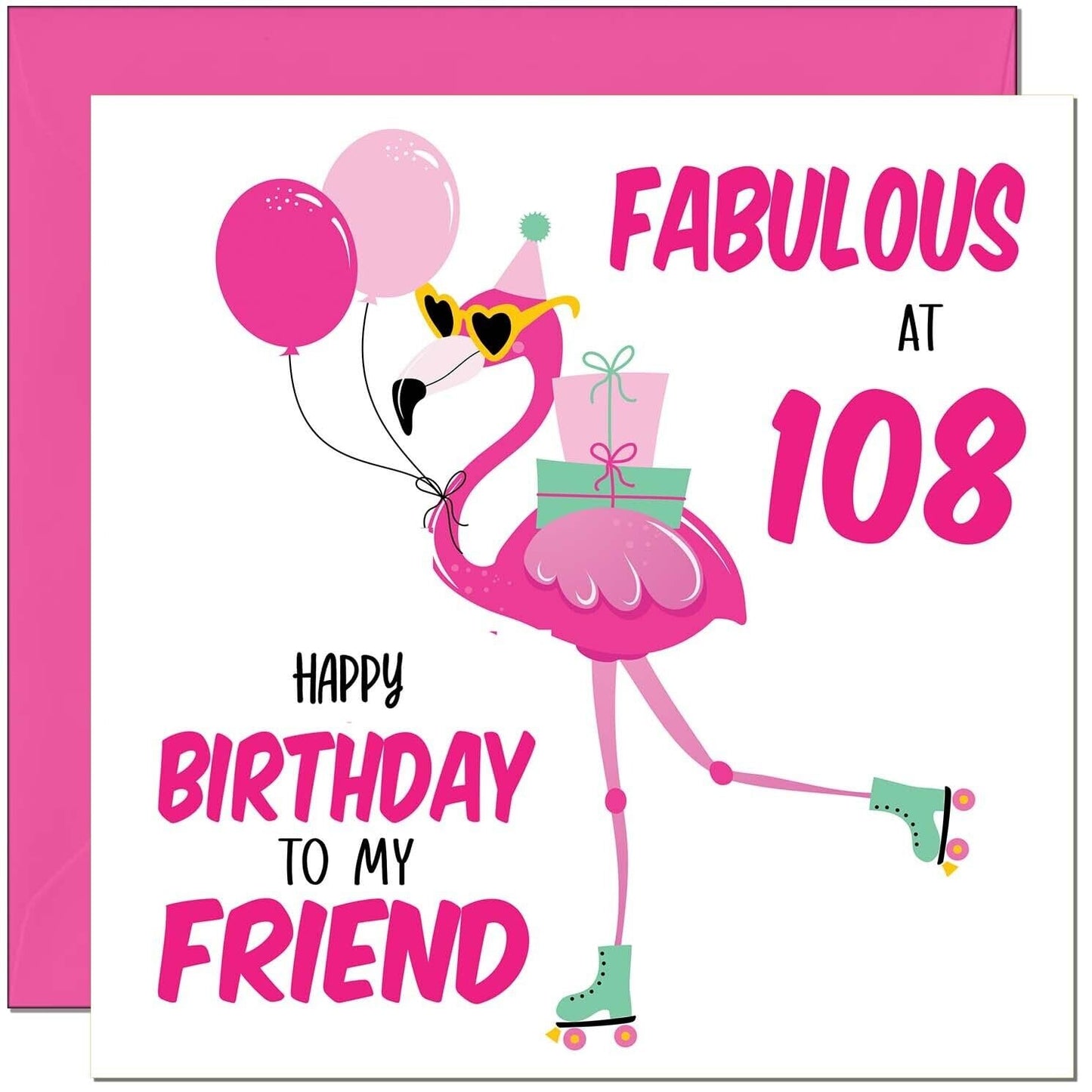 Womens Birthday Card for Friend - Fabulous Flamingo - Ladies Pink Cute Friend
