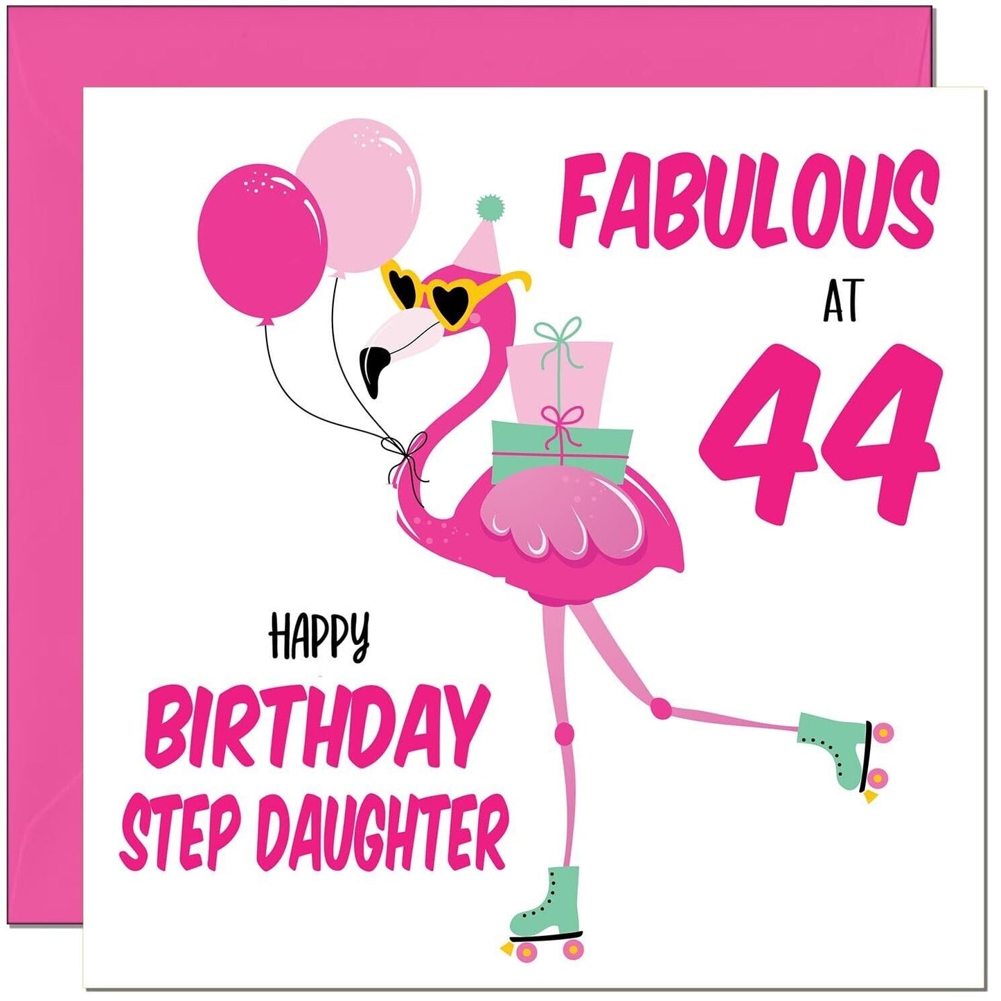 Step Daughter Birthday Card - Fabulous Flamingo - Pink Cute Step-Daughters