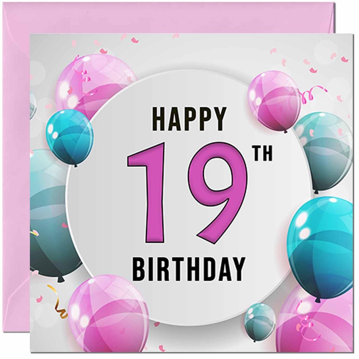 Birthday Card for women - Pink Turquoise Balloon Number