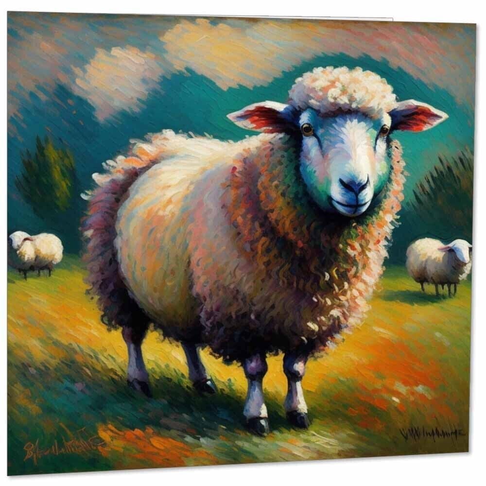 Sheep Greeting Card - Animal Impressionism Art 145mm x 145mm