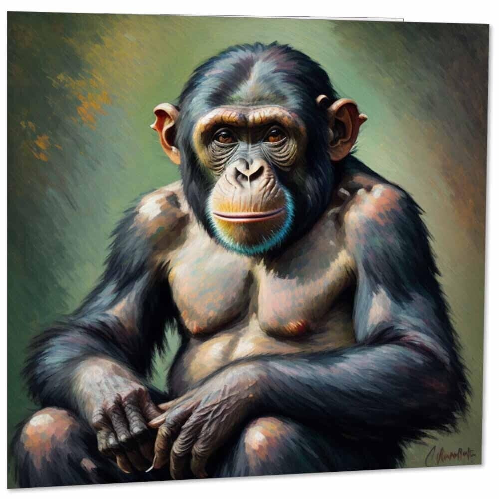 Chimpanzee Greeting Card Animal Impressionism Art 145mm x 145mm