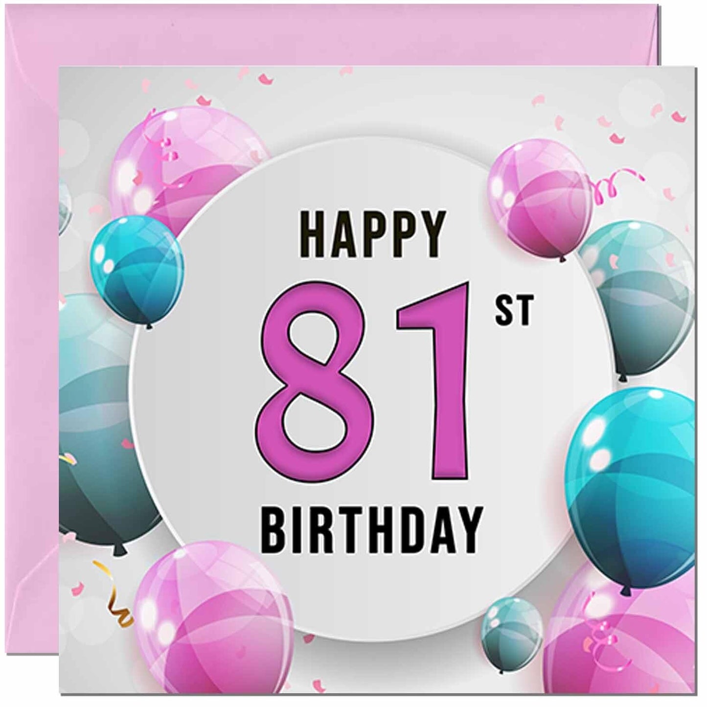 Birthday Card for women - Pink Turquoise Balloon Number