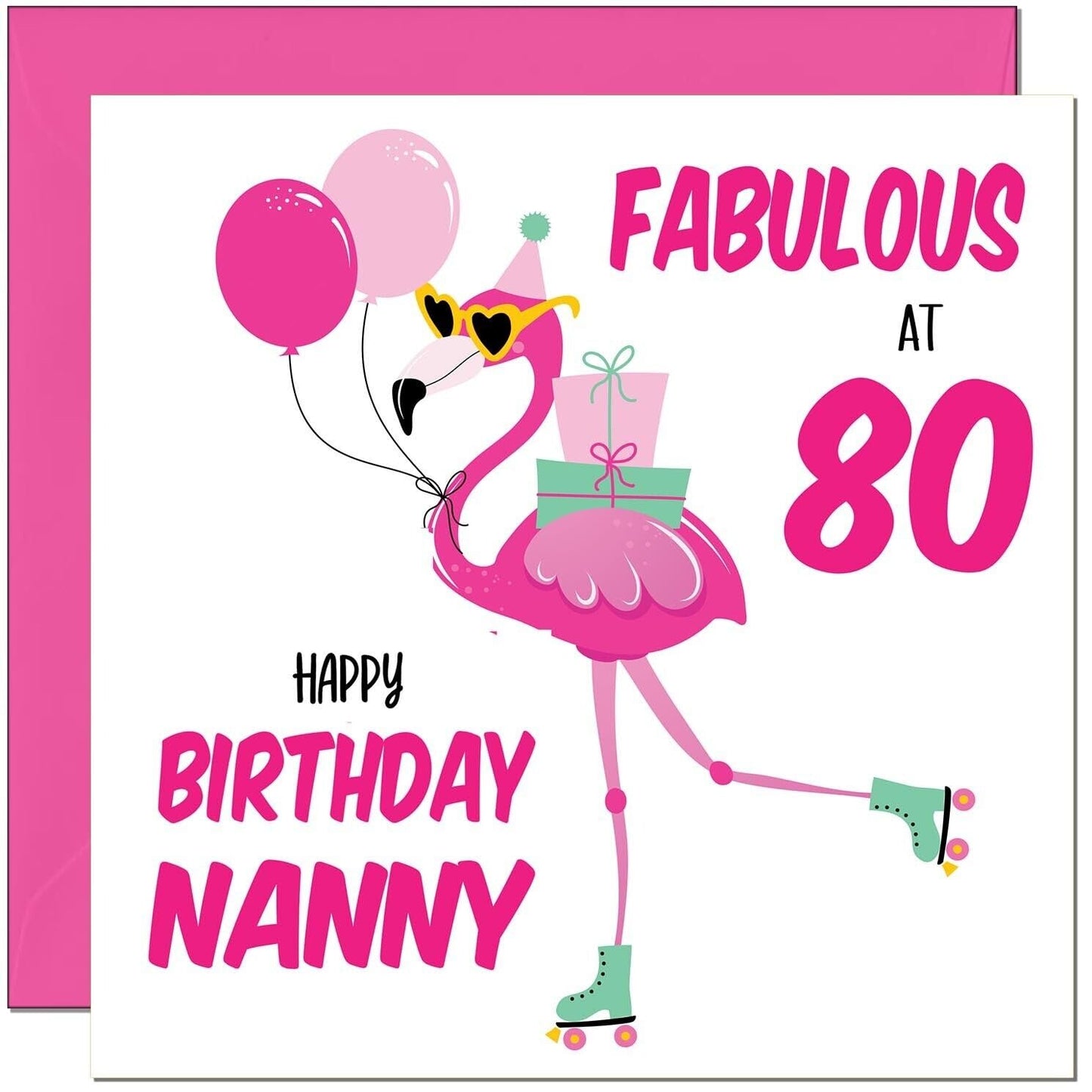 Nanny Birthday Card - Fabulous Flamingo - Ladies Grandmother Pink Cute Grandma