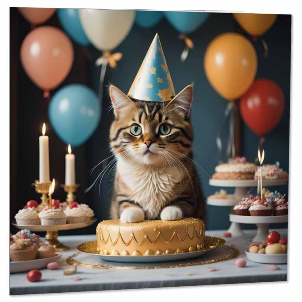 Cat Birthday Card - Cute Tabby Cat Birthday Cards 145 x 145mm