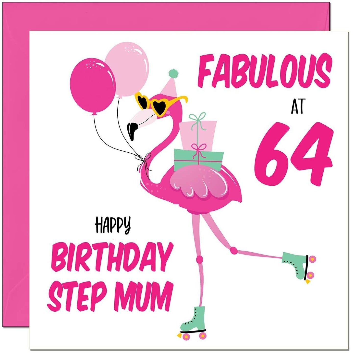 Step Mum Birthday Card - Fabulous Flamingo - Pink Cute Step-Mums