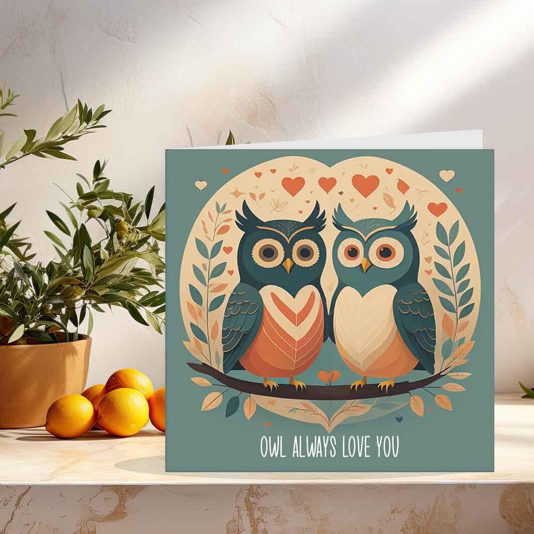 Owl Anniversary Card - Owl Always Love You - boyfriend Girlfriend Wife Husband