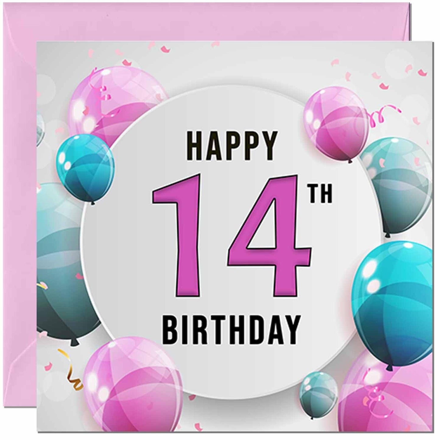 Birthday Card for women - Pink Turquoise Balloon Number