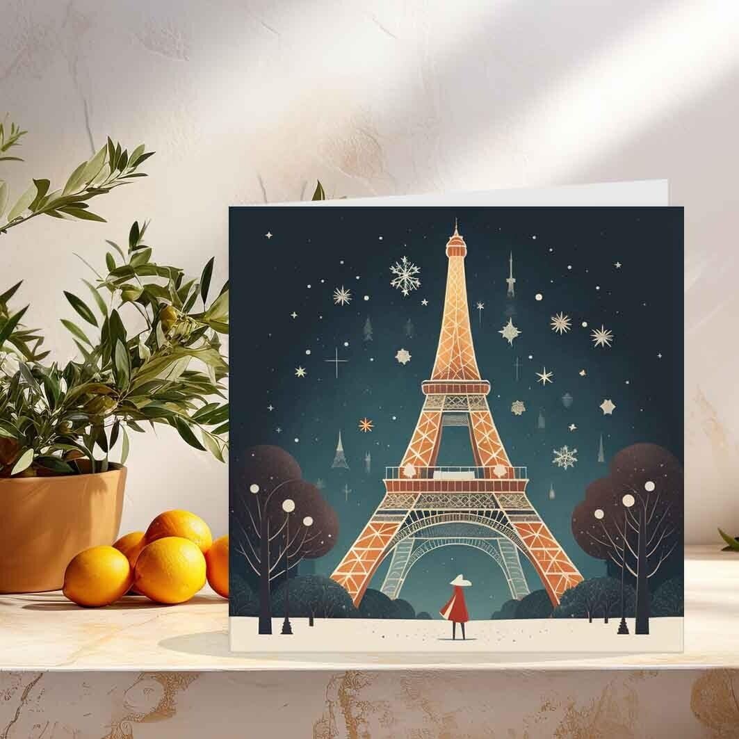 Paris Christmas Card - France Eiffel Tower Xmas Cards Festive 145 x 145mm