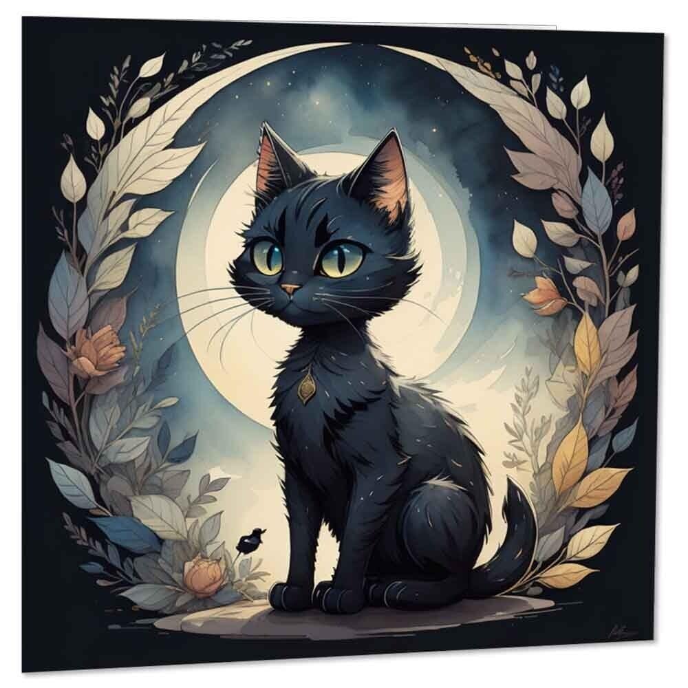 Cute Black Cat Moon Greeting Card Birthday Card 145 x 145mm