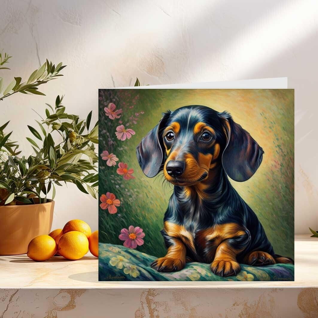 Dachshund Greeting Card - Dachshund art birthday card 145mm x 145mm