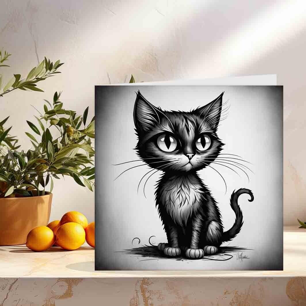 Cute Gothic Cat Greeting Card 145 x 145mm