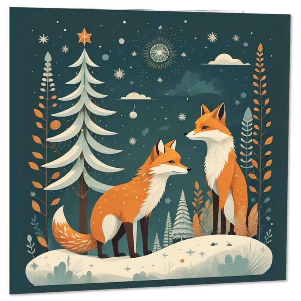 Foxes In Snowy Woods Christmas Card - Festive Xmas Cards 145 x 145mm