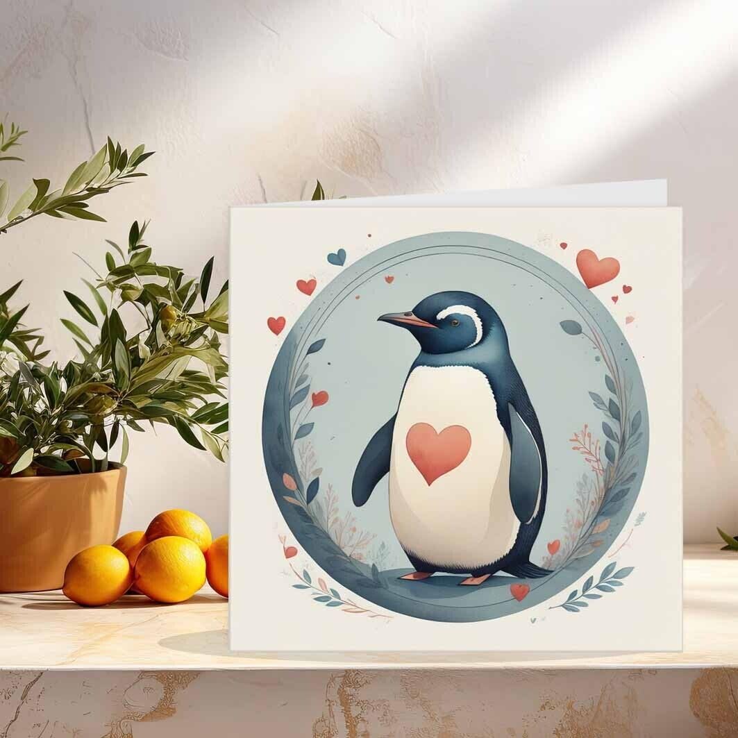 Penguin Anniversary Card - Cute Love Penguins - For Husband Wife 145mm x 145mm