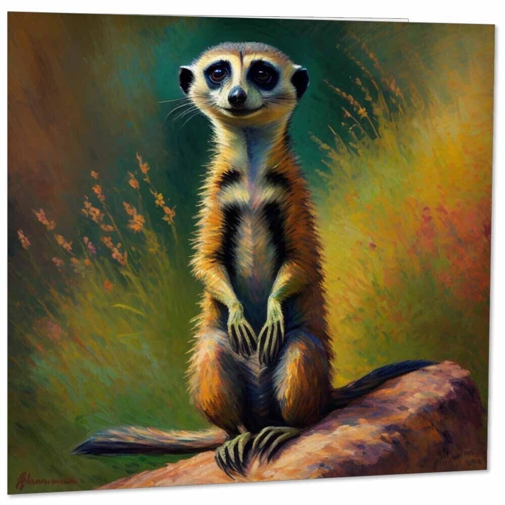 Meerkat Greeting Card Animal Impressionism Art 145mm x 145mm