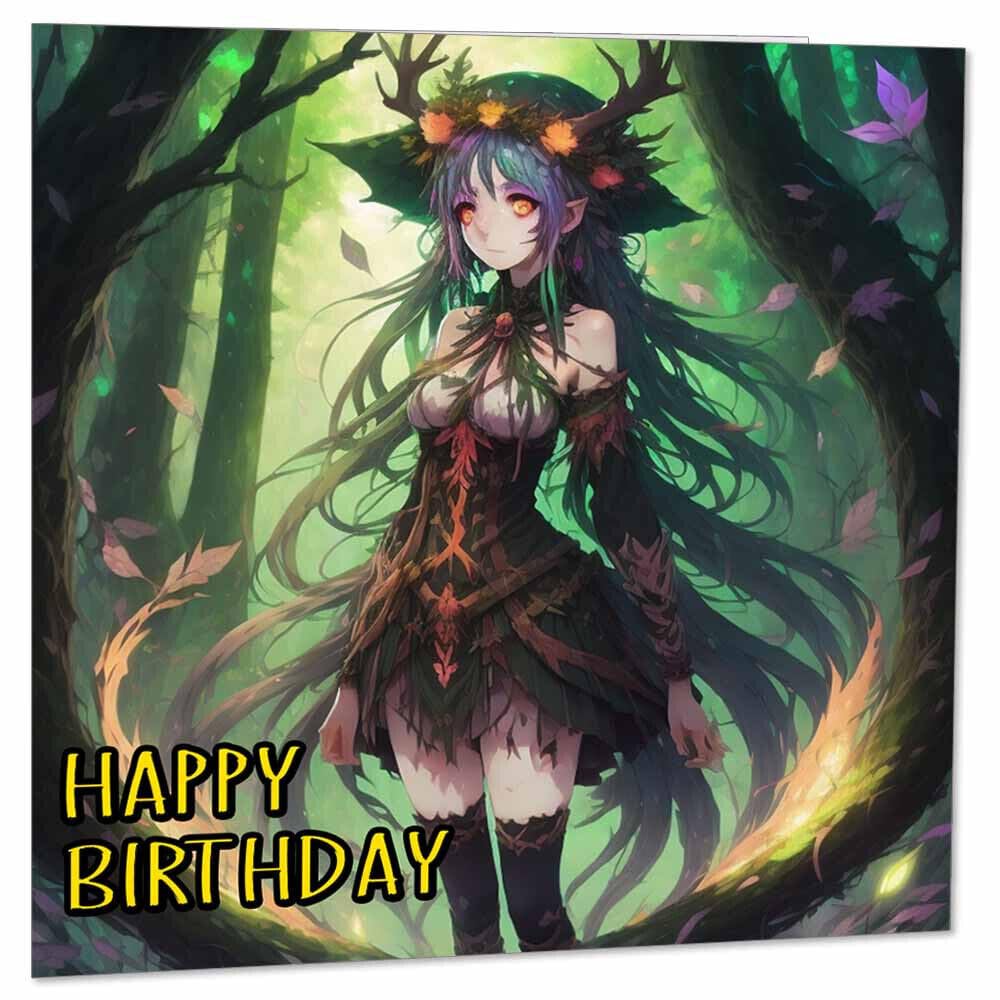 Anime Witch Birthday Card Fantasy 145 x 145mm