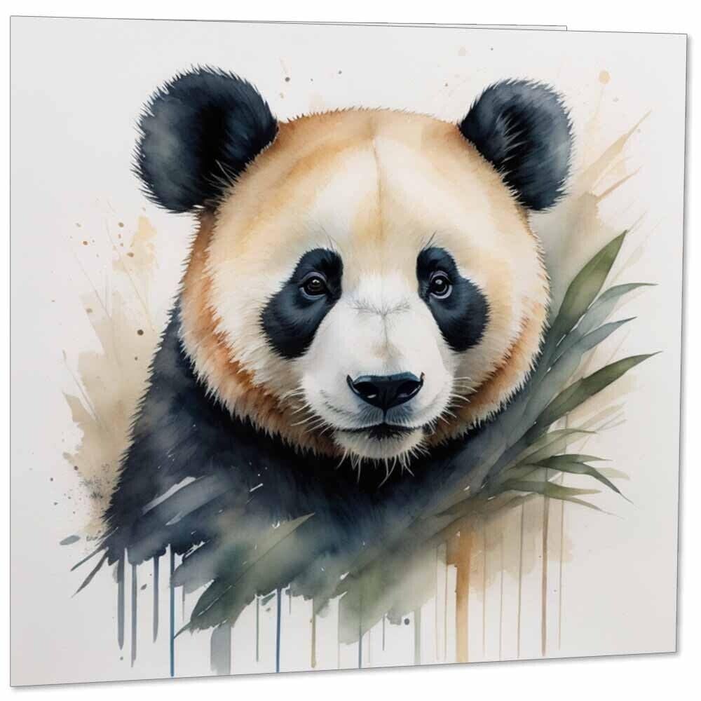 Panda Watercolour Card - Panda Greeting Card 145mm x 145mm Square