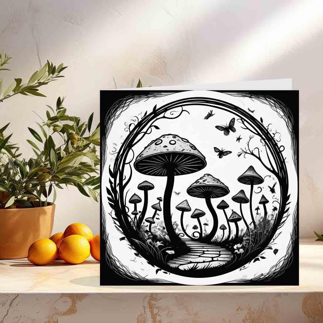 Gothic Toadstools Greeting Card Mushrooms Burton Creepy Alice 145 x 145mm
