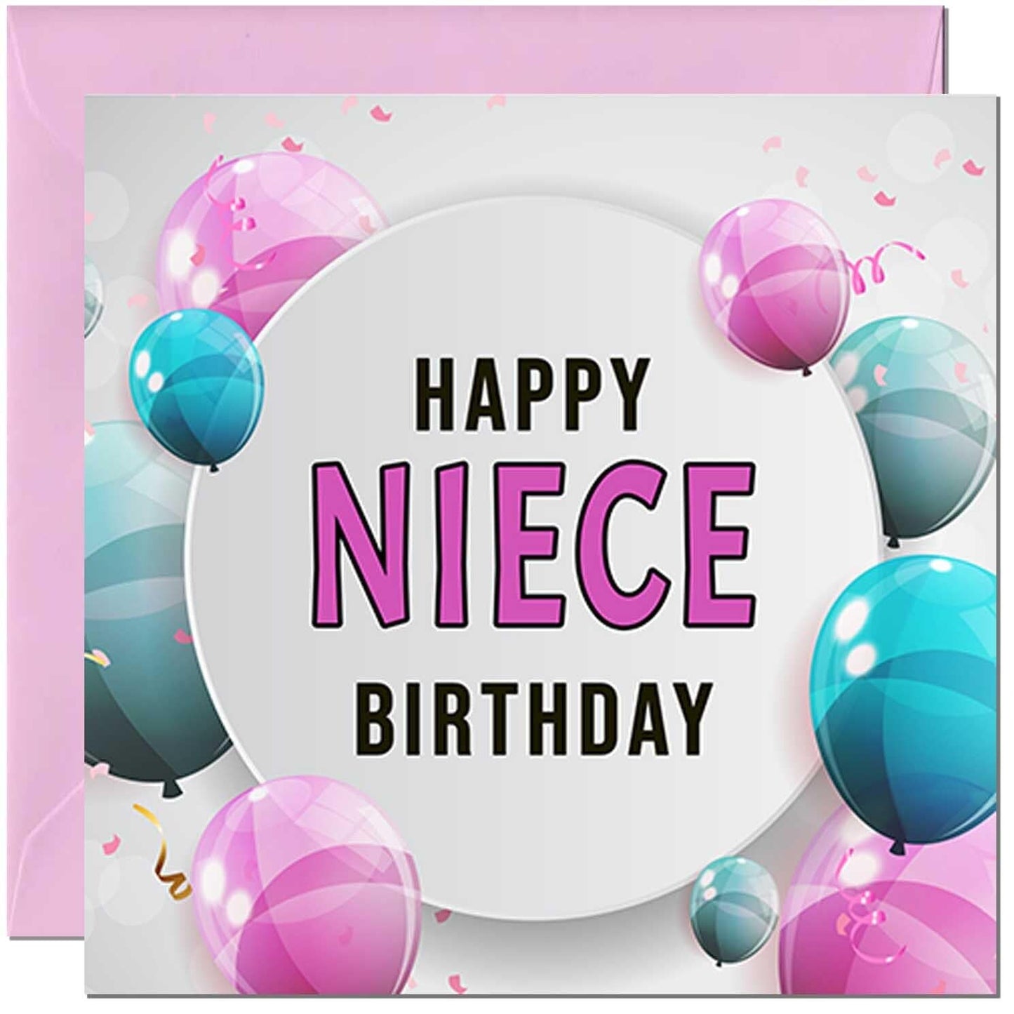 Birthday Card for women - Pink Turquoise Balloon Number