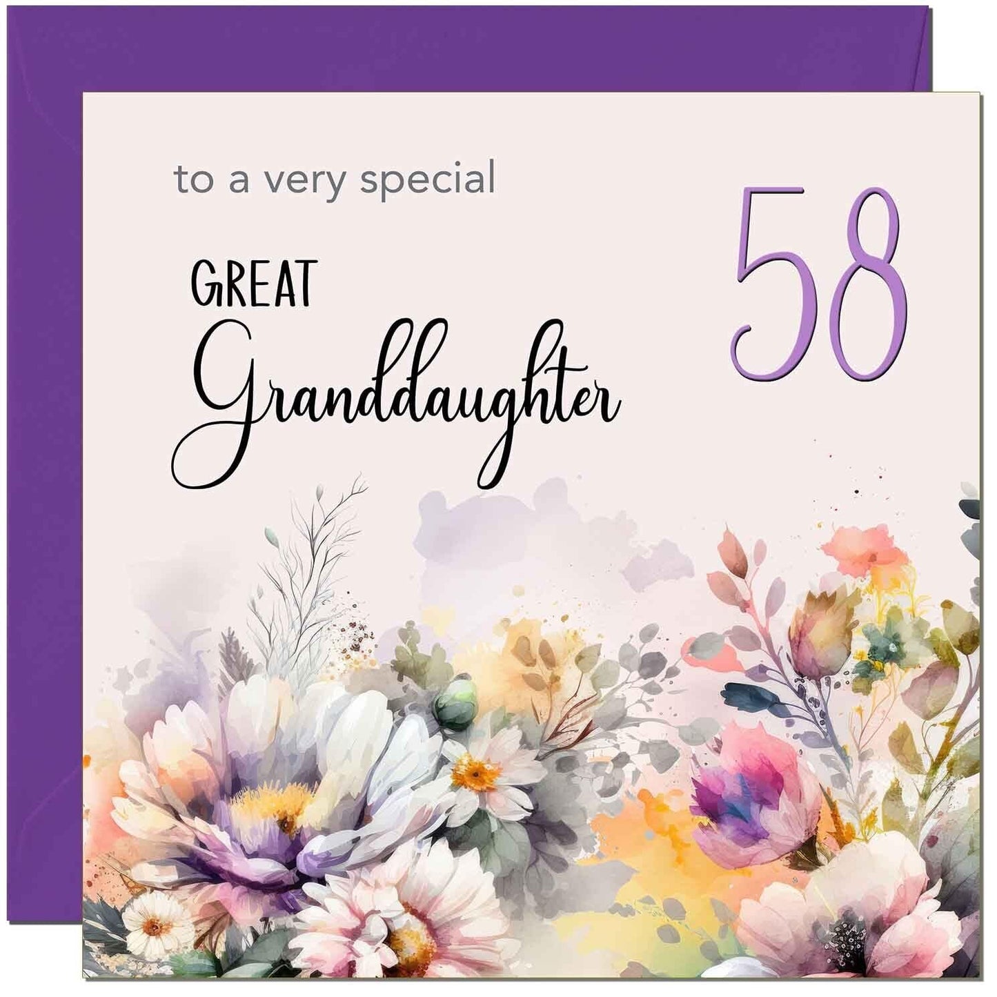 Great Granddaughter Birthday Card - Purple Floral