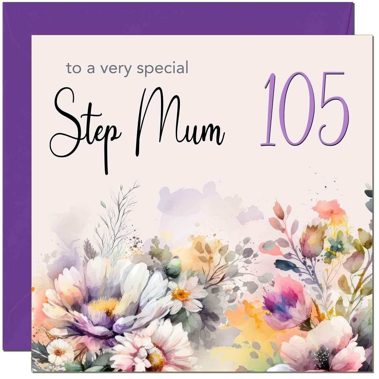 Step Mum Birthday Card - Purple Floral Step Mother