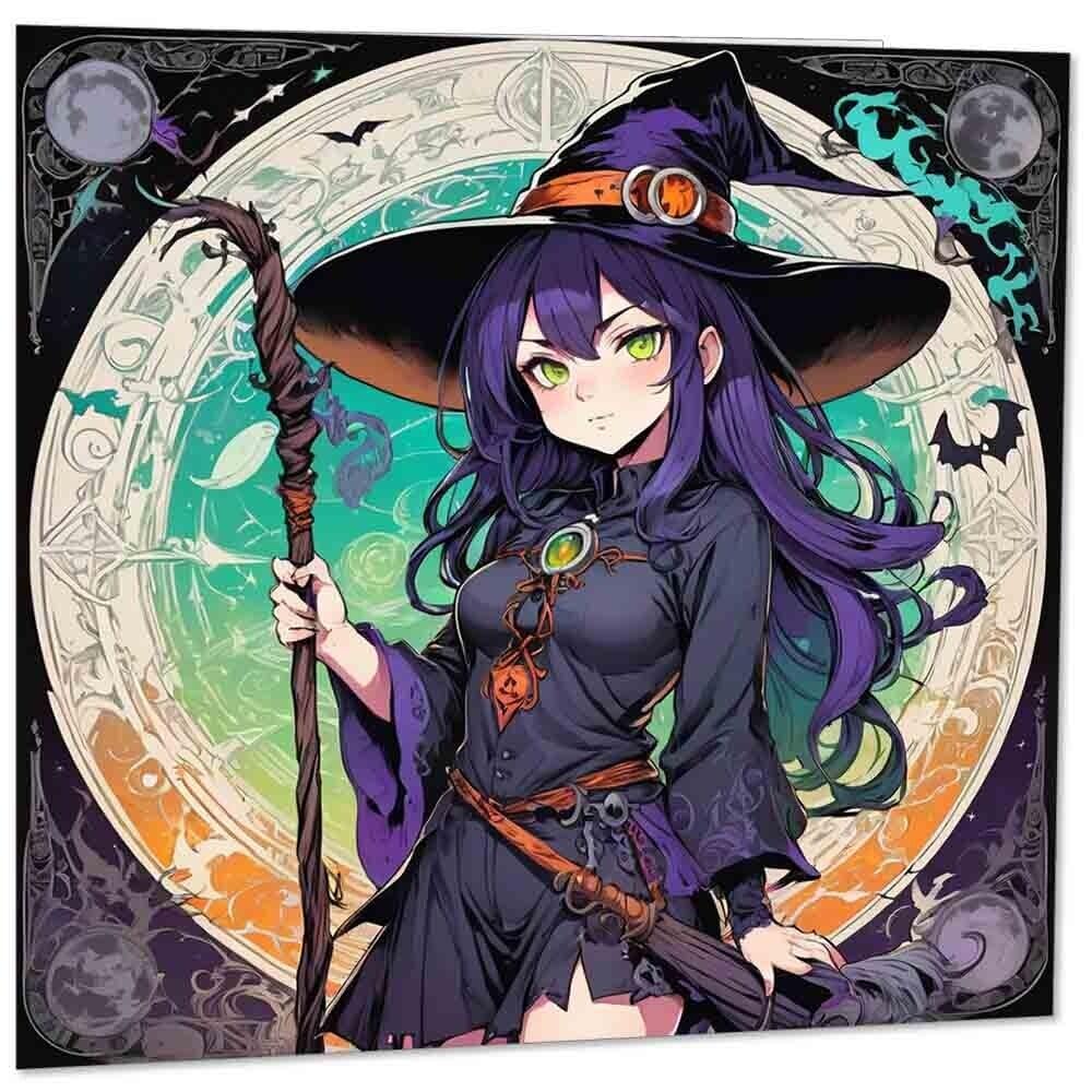 Gothic Anime Witch Greeting Card - Fantasy 145mm x 145mm
