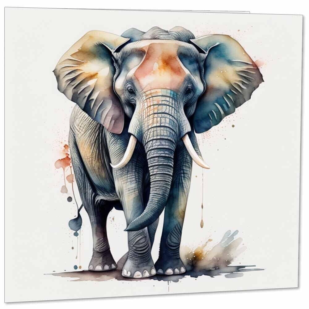Elephant Watercolour Greeting Card - Watercolor Animal 145mm x 145mm