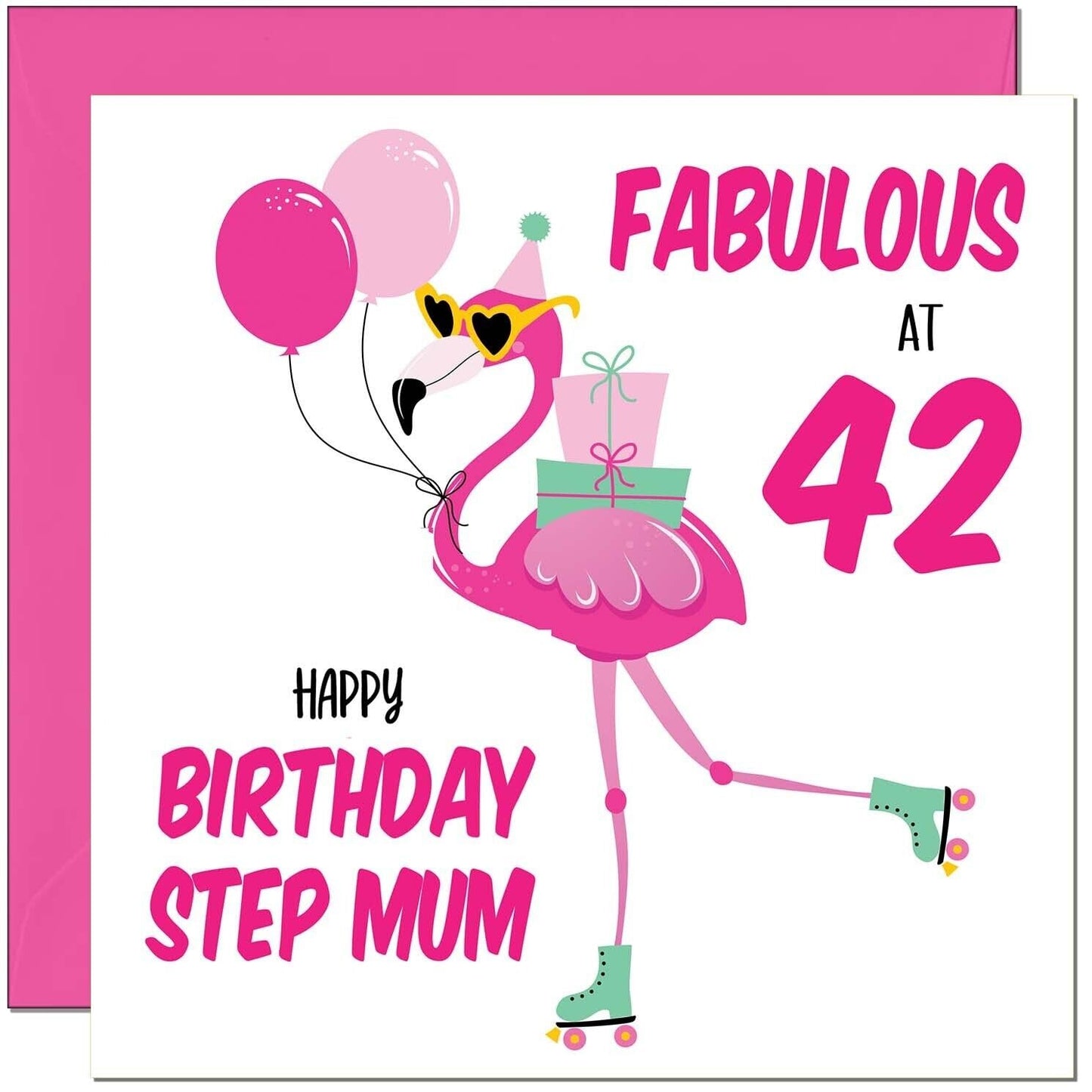 Step Mum Birthday Card - Fabulous Flamingo - Pink Cute Step-Mums
