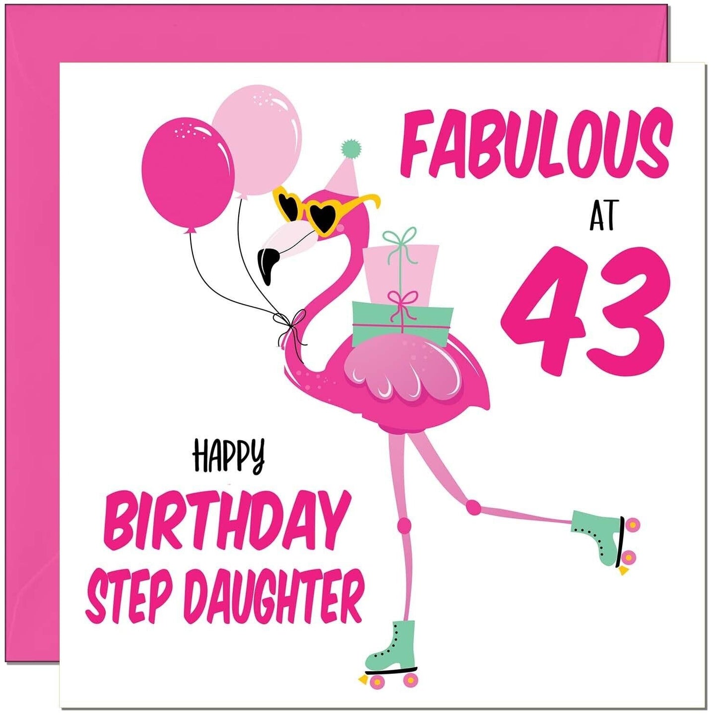 Step Daughter Birthday Card - Fabulous Flamingo - Pink Cute Step-Daughters