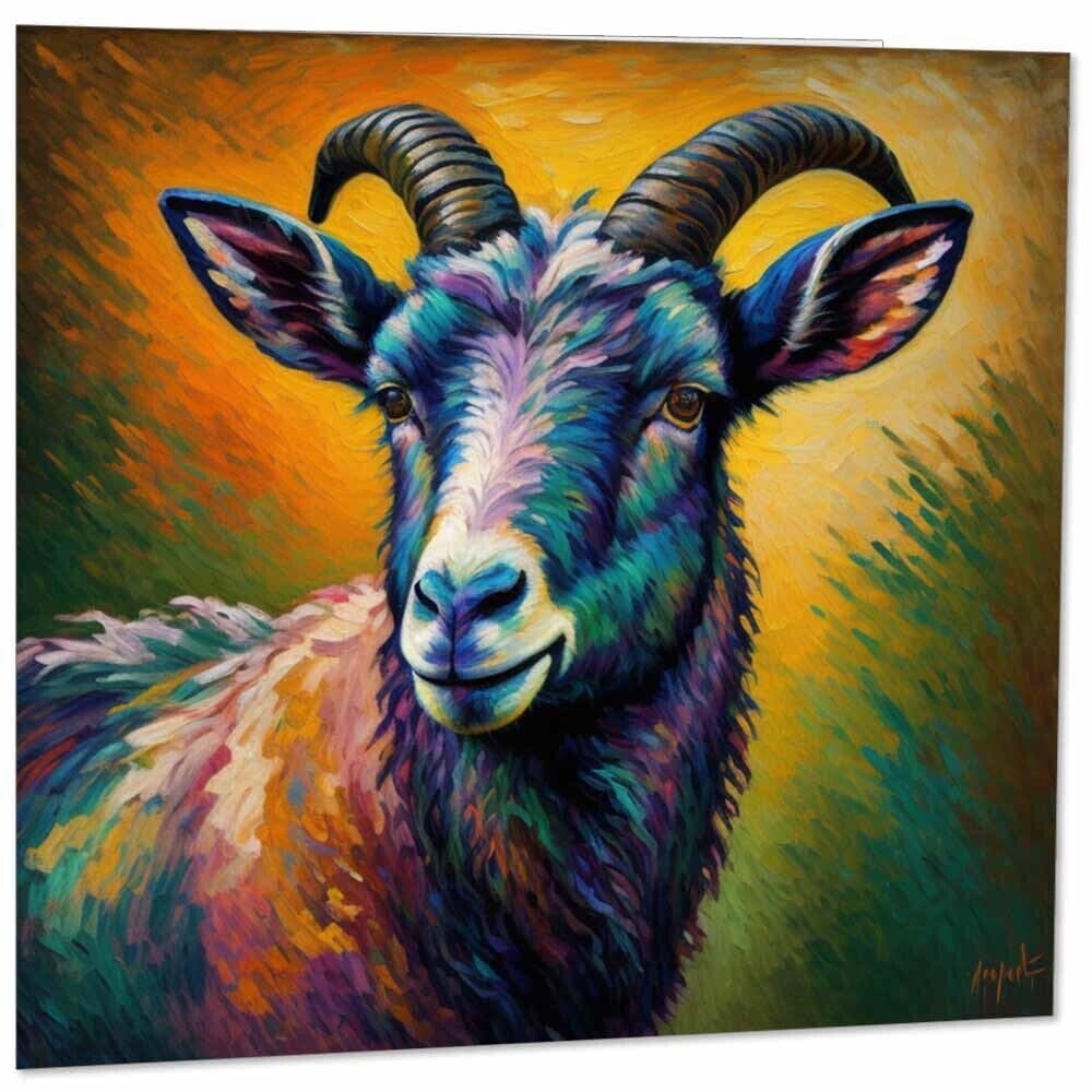 Goat Greeting Card Animal Impressionism Art 145mm x 145mm