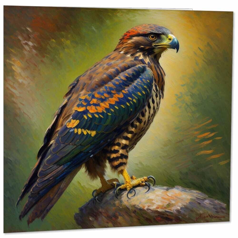 Hawk Greeting Card Animal Impressionism Art 145mm x 145mm
