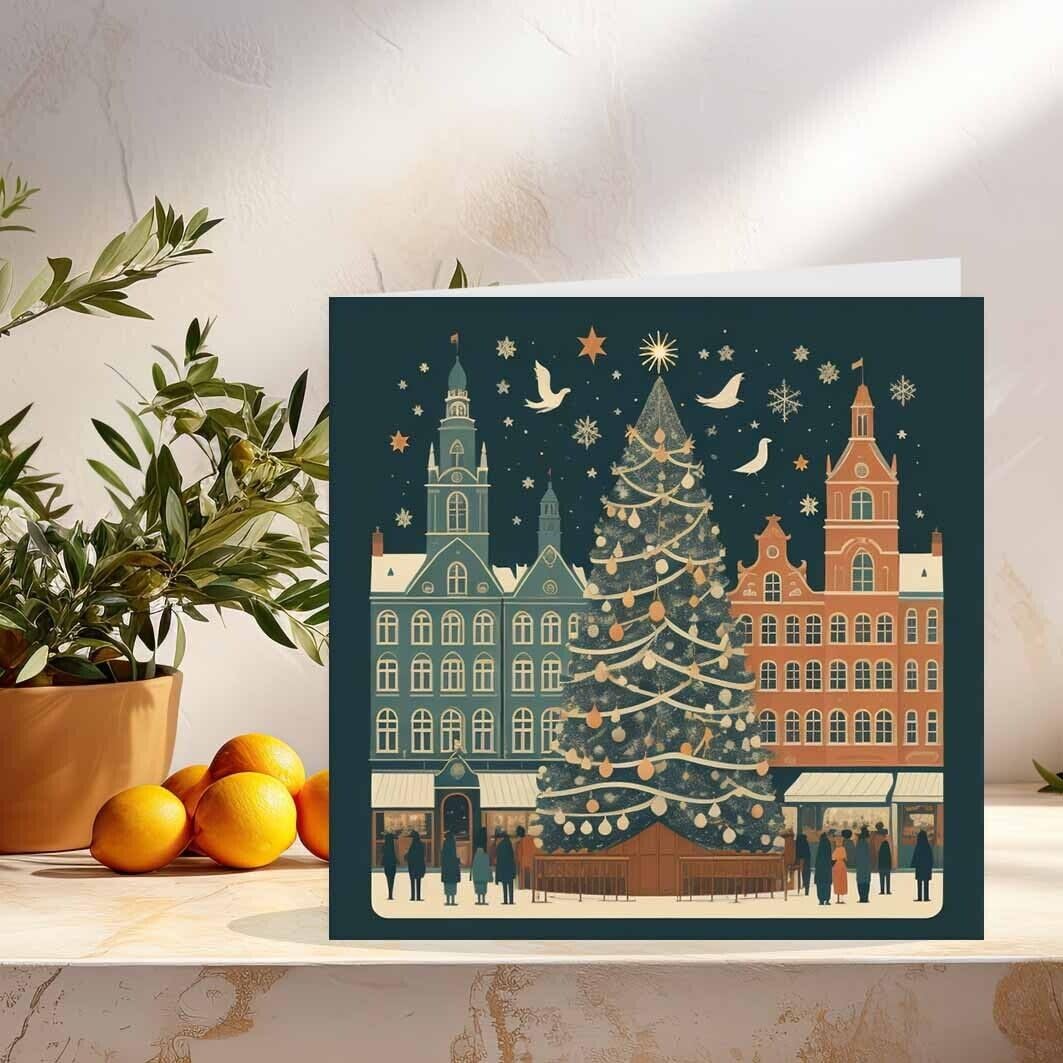 Copenhagen Christmas Market Card - Denmark festive Xmas Cards 145 x 145mm
