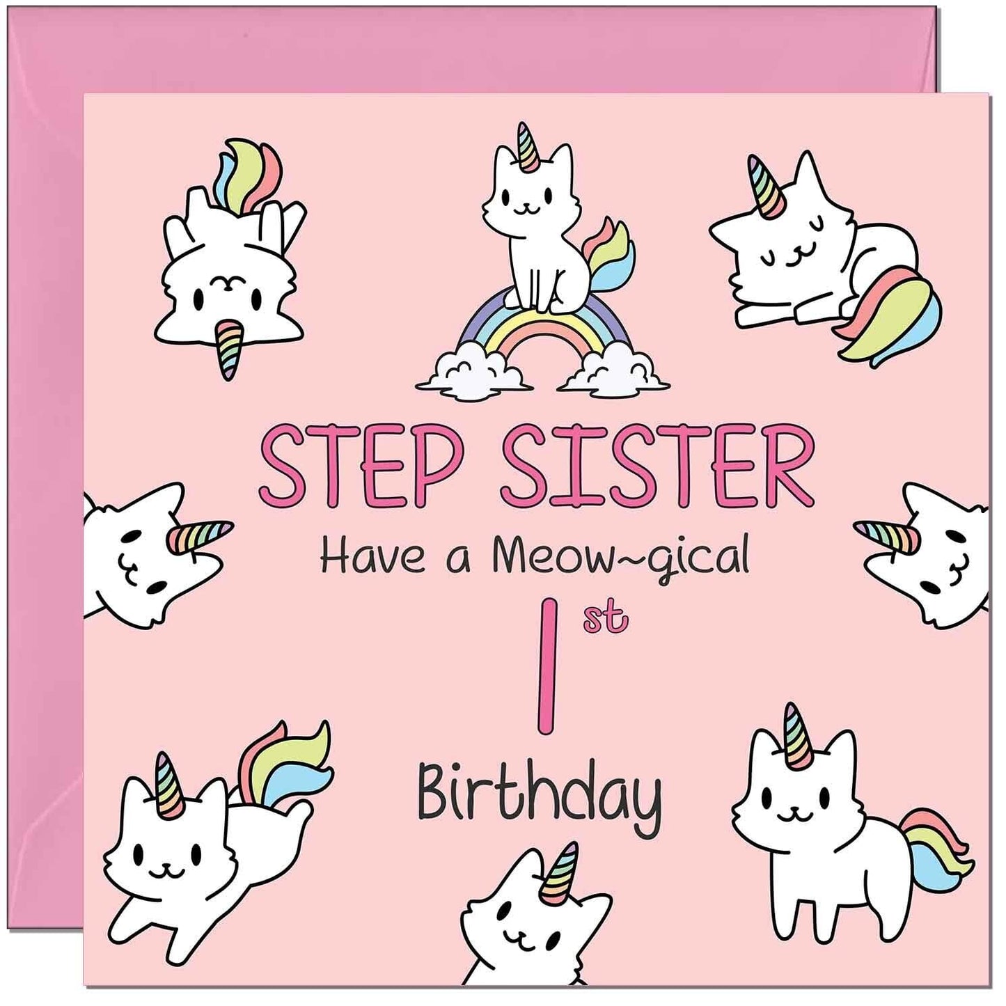 Step Sister Birthday Card - Funny Cat Cute Step Sisters