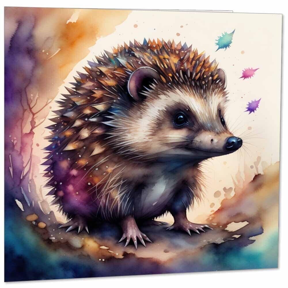 Hedgehog Greeting Card - Watercolour Hedgehog Animal Card 145mm x 145mm