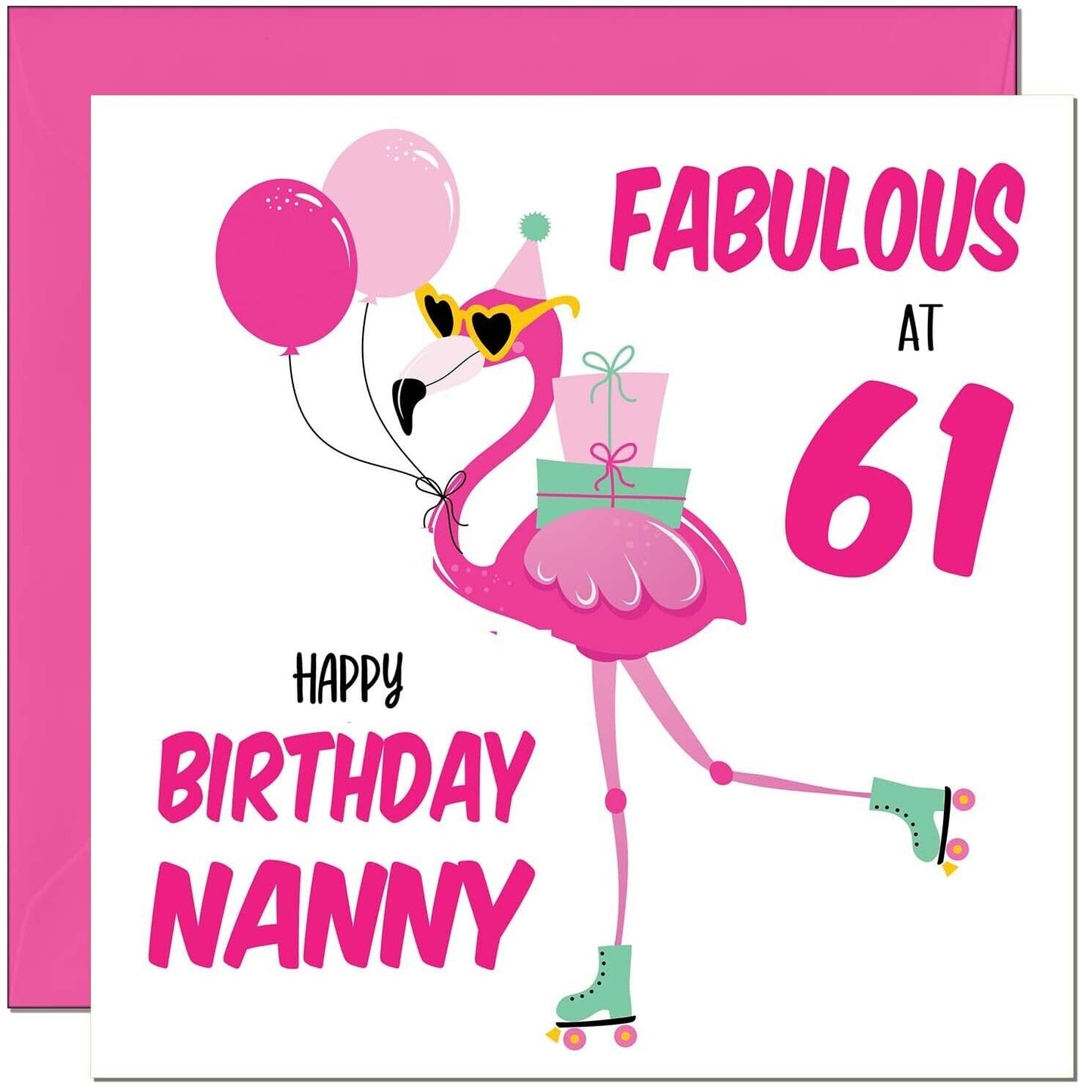 Nanny Birthday Card - Fabulous Flamingo - Ladies Grandmother Pink Cute Grandma