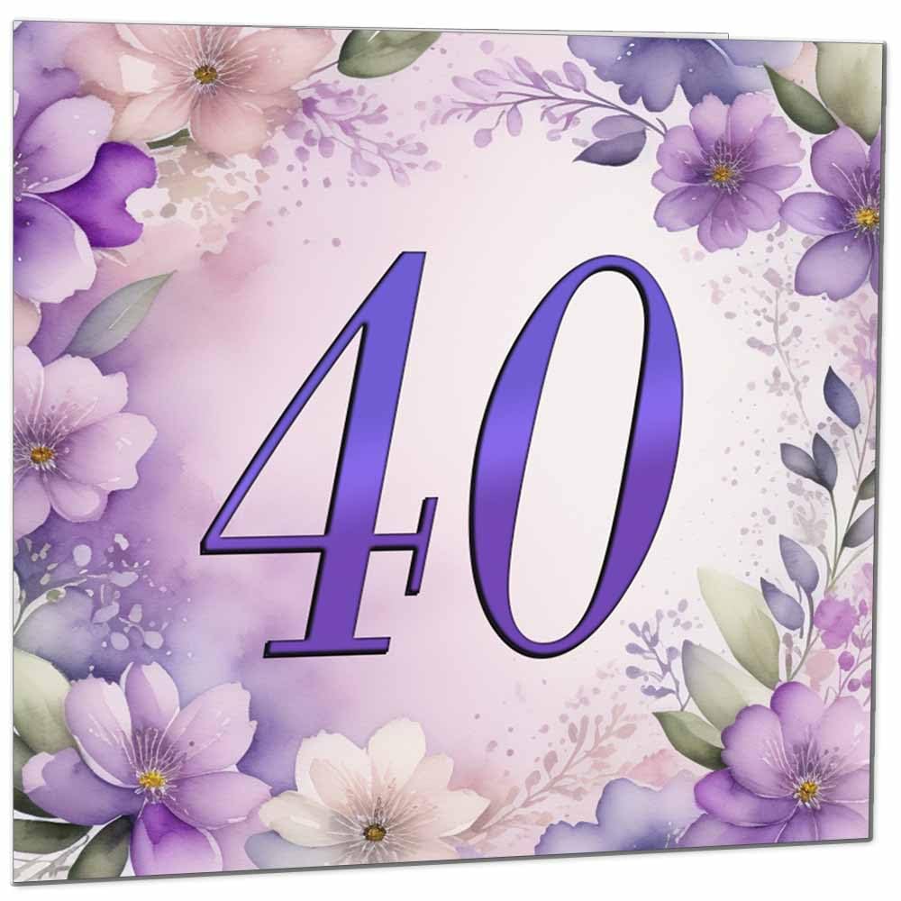 Birthday Card for Women - Purple Floral 80th Birthday Cards for year old woman Ladies Grandma Nan Aunt Mum Sister Mom Friend