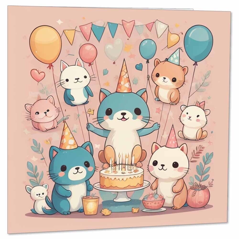Kawaii Animals Birthday Card Kids Happy Birthday Cards for Children 145 x 145mm