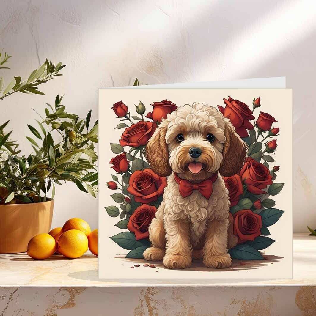 Cockapoo Valentines Day Card Cockapoo Greeting Card Roses 145mm x 145mm