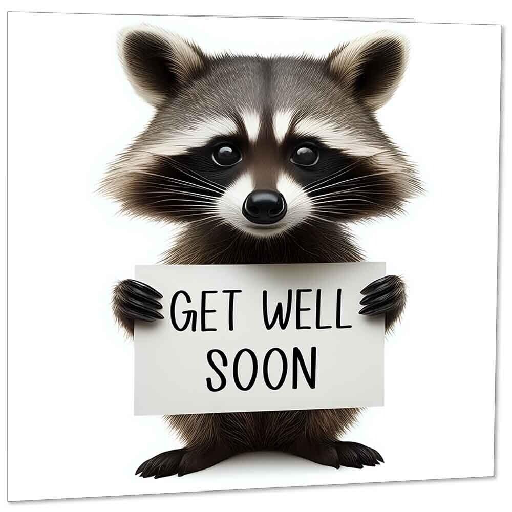 Get Well Soon Card - Raccoon - Speedy Recovery 145x145mm