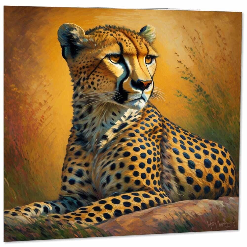 Cheetah Greeting Card Animal Impressionism Art 145mm x 145mm