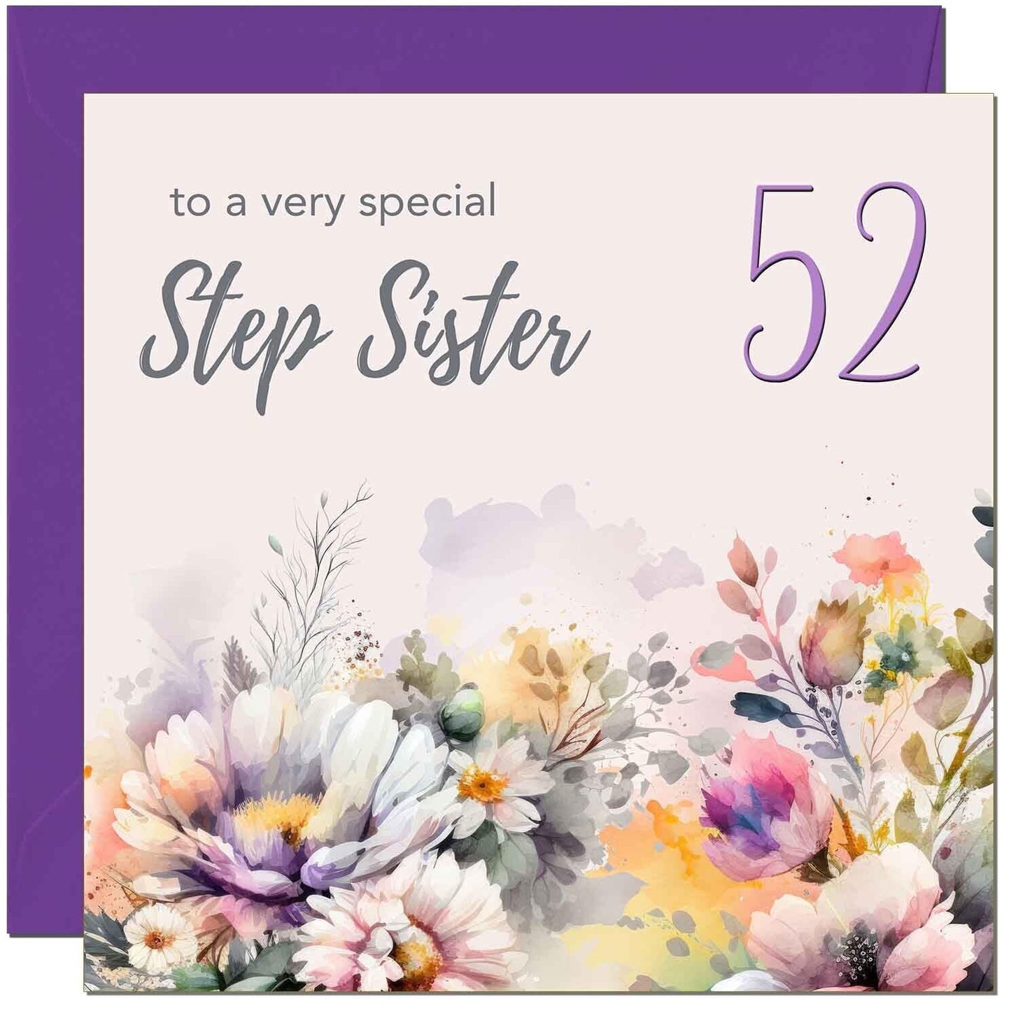 Step Sister Birthday Card - Purple Floral Step Sisters