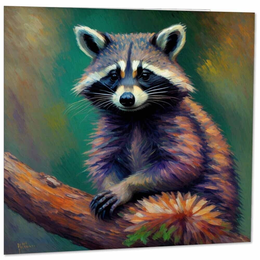 Raccoon Greeting Card Animal Impressionism Art 145mm x 145mm