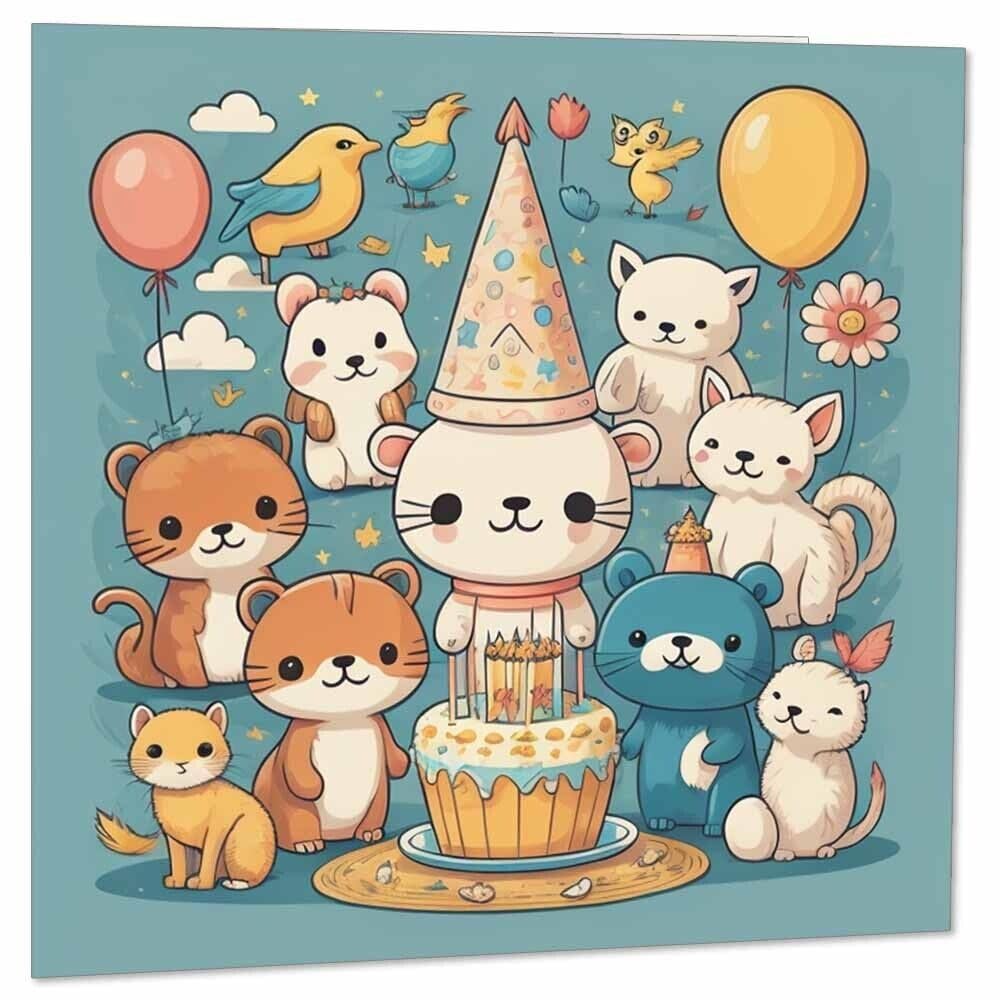 Cute Animal Birthday Card Children's Happy Birthday Cards for Kids 145 x 145mm