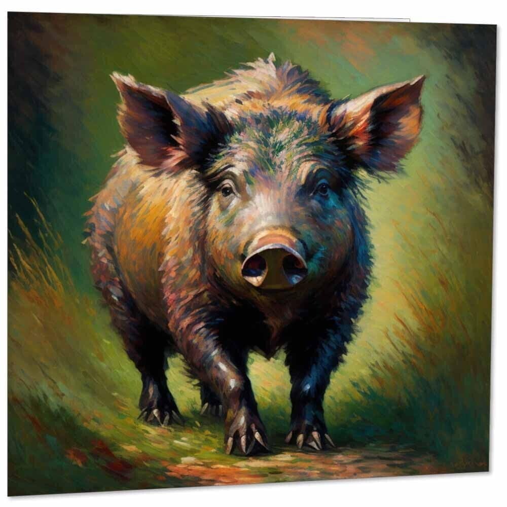 Wild Boar Greeting Card Animal Impressionism Art 145mm x 145mm