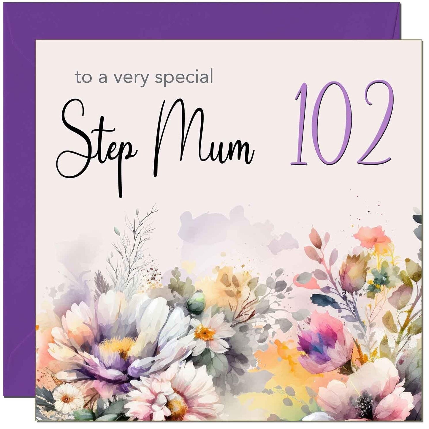 Step Mum Birthday Card - Purple Floral Step Mother