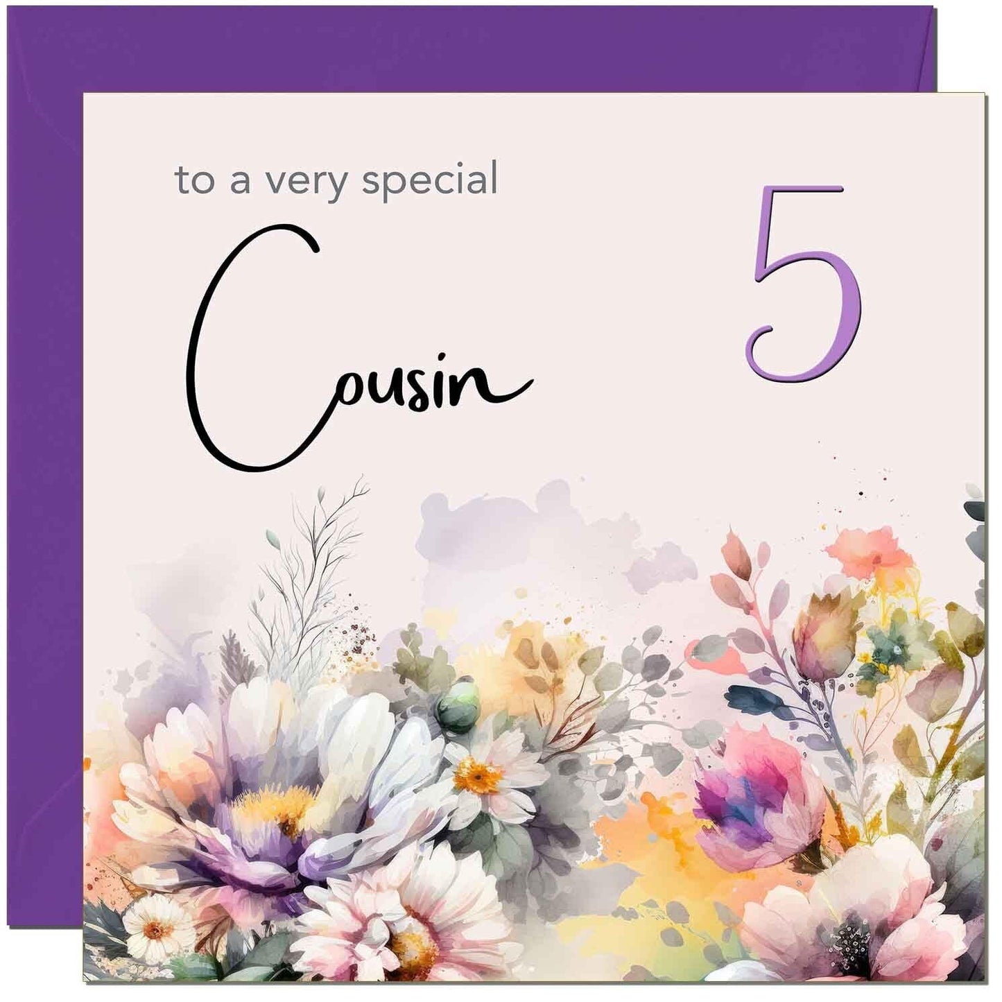 Cousin Birthday Card - Purple Floral Cousin's