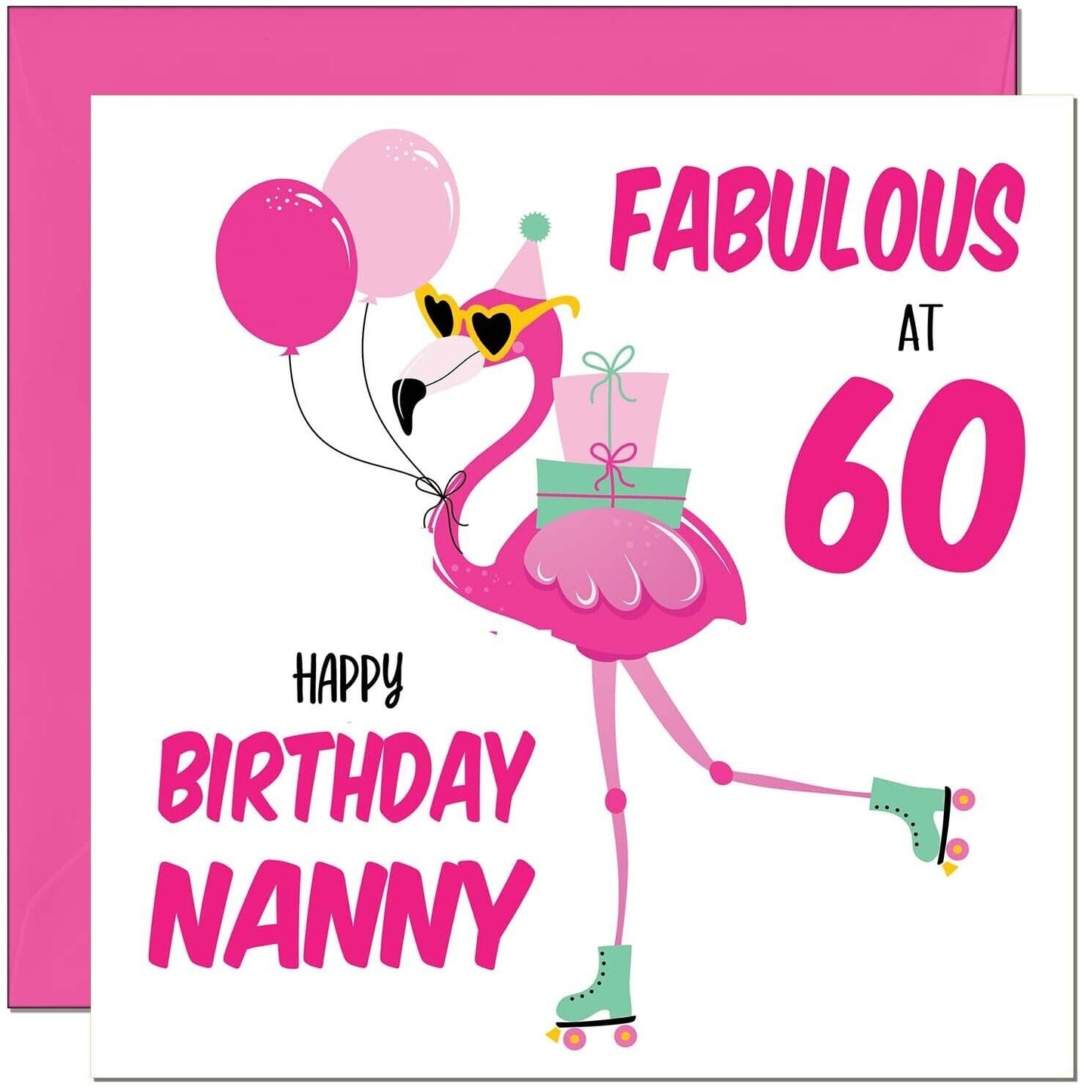 Nanny Birthday Card - Fabulous Flamingo - Ladies Grandmother Pink Cute Grandma