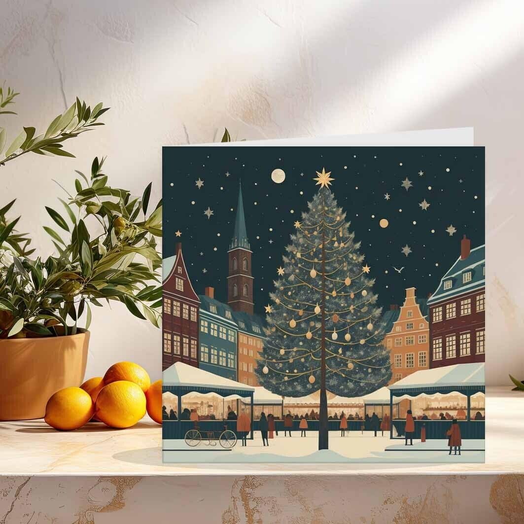 Christmas Market Card - festive Xmas Cards 145 x 145mm