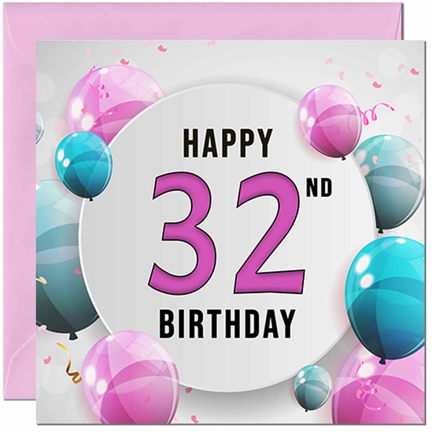 Birthday Card for women - Pink Turquoise Balloon Number