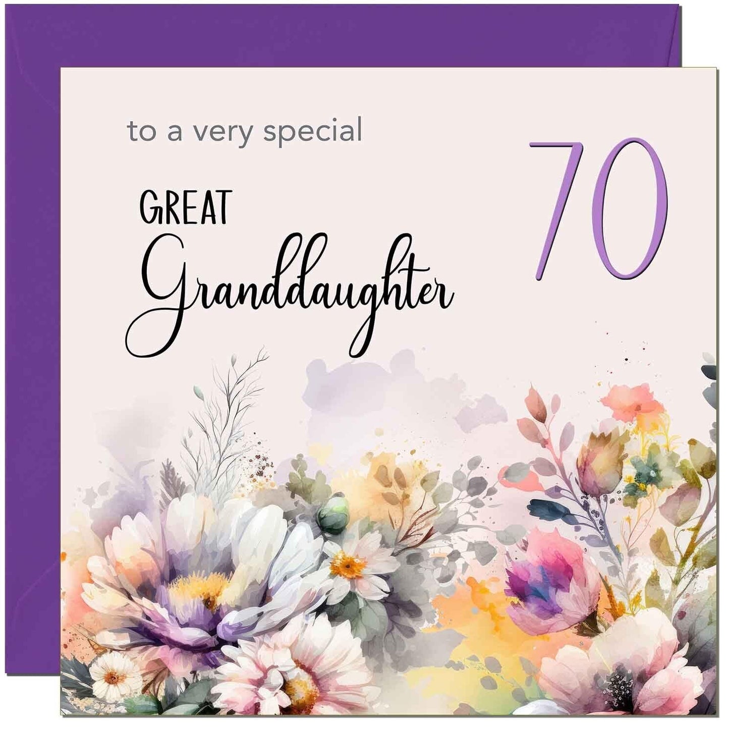 Great Granddaughter Birthday Card - Purple Floral