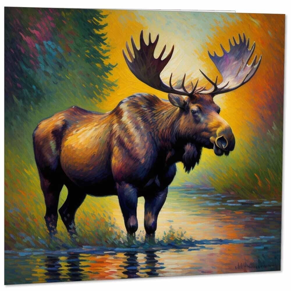 Moose Greeting Card Animal Impressionism Art 145mm x 145mm